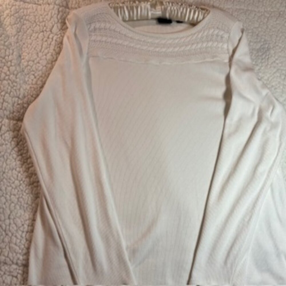Rafaella Studio Cable Knit Neck Sweater White Pullover Cozy 2X Plus